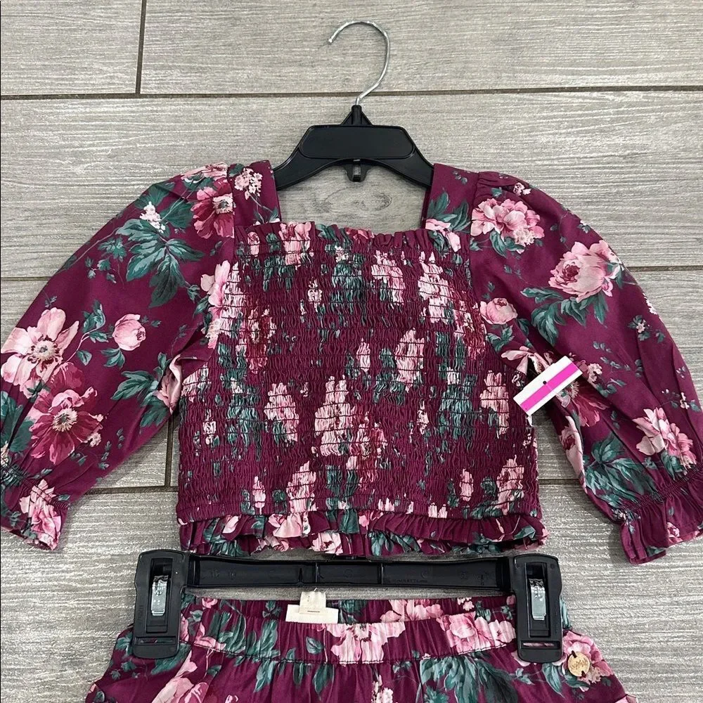 Laura Ashley Berry Pink Peony Garden‎ Smocked Top And Skirt Set New!